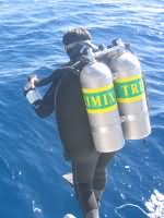 Trimix diver enters the water
