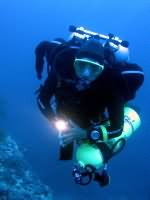 Trimix diver underwater