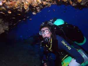 Technical diver in cave